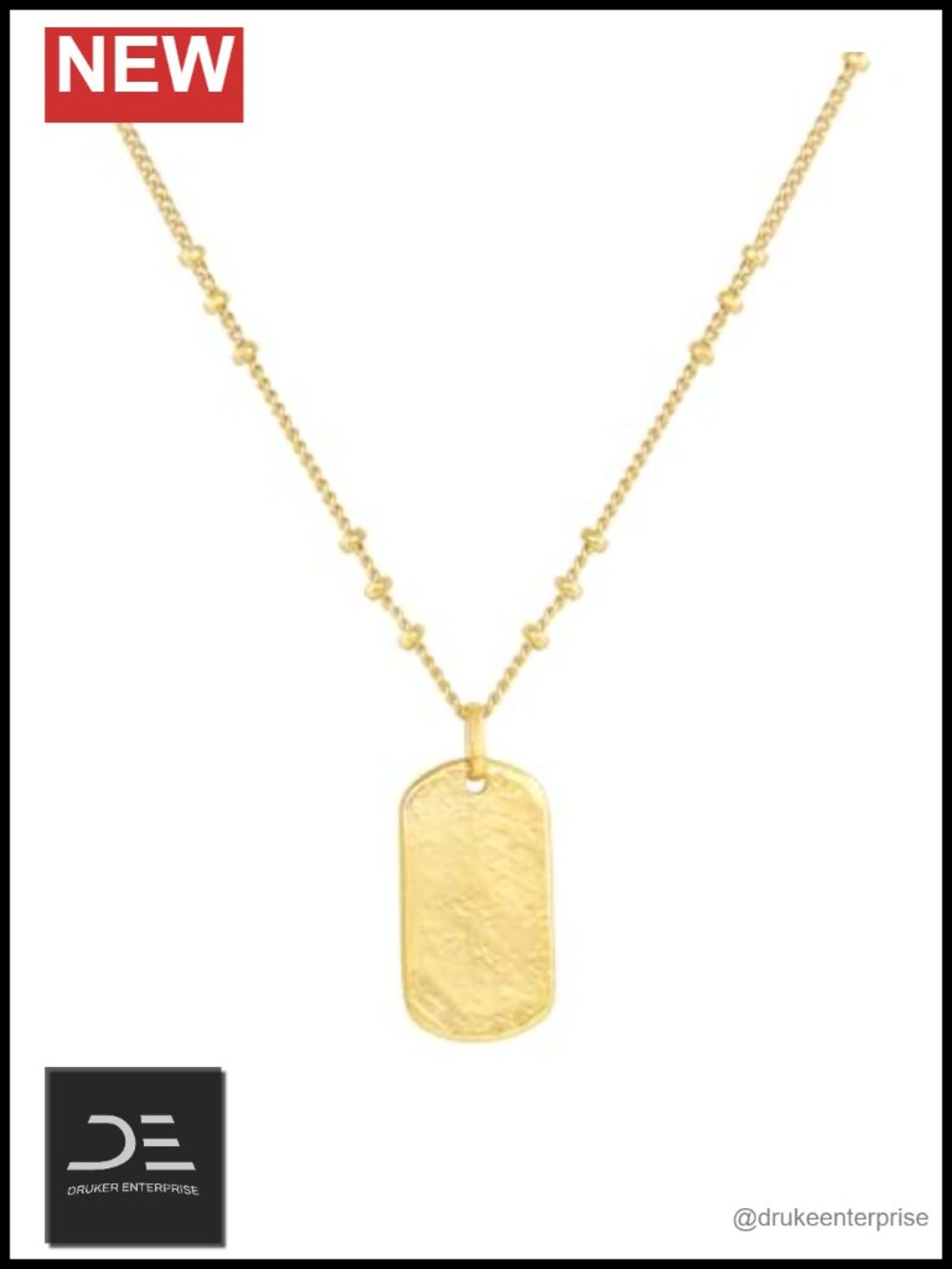 18k Gold Plated Dog Tag Necklace 19 Inch Layering Pendant